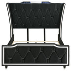 Home & Sleep Outlet - Lorient Queen LED Upholstered Wingback Bed Black