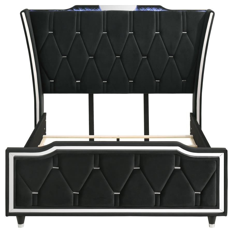 Home & Sleep Outlet - Lorient Queen LED Upholstered Wingback Bed Black
