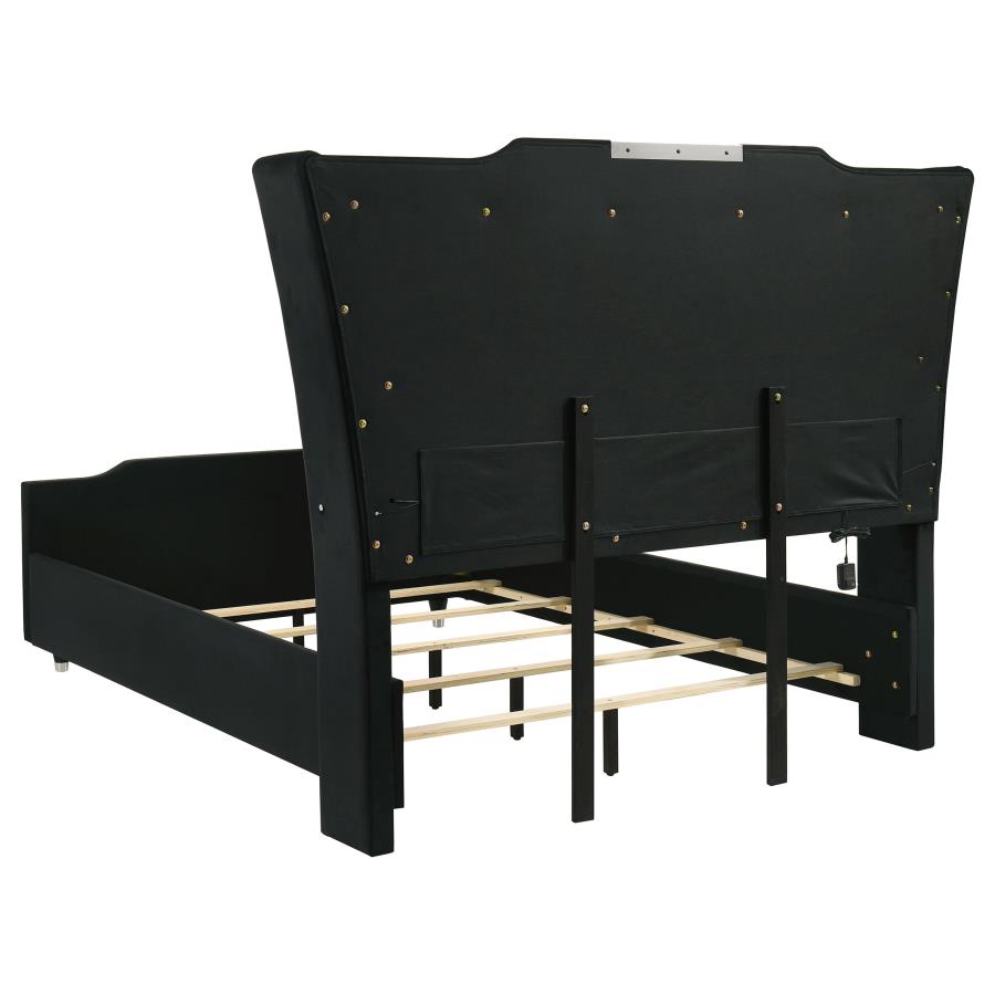 Home & Sleep Outlet - Lorient Queen LED Upholstered Wingback Bed Black