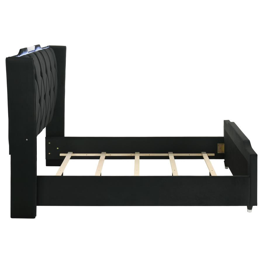 Home & Sleep Outlet - Lorient Queen LED Upholstered Wingback Bed Black