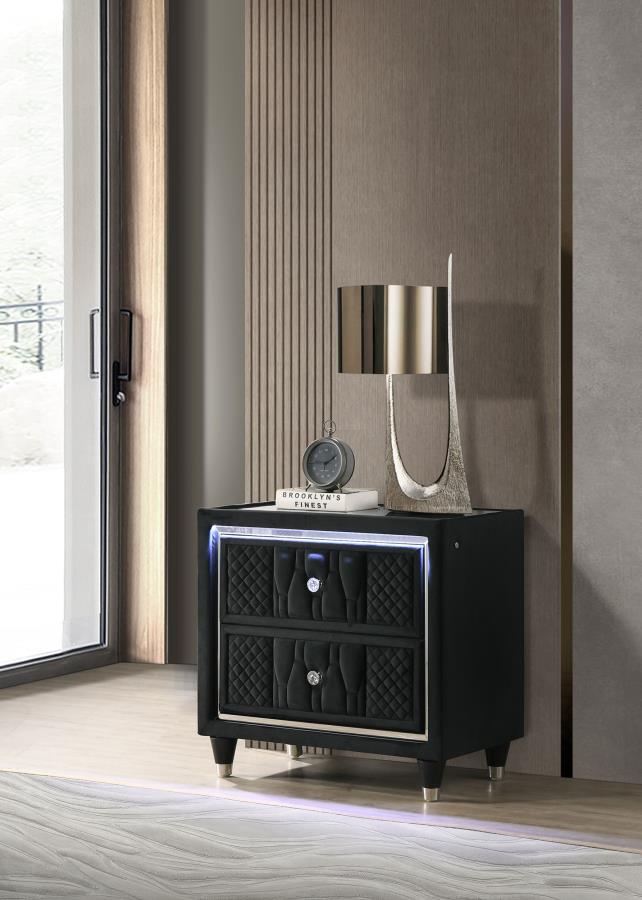 Home & Sleep Outlet - Lorient 2-drawer LED Nightstand with USB Black