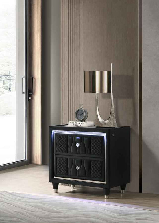 Lorient 2-drawer LED Nightstand with USB Black