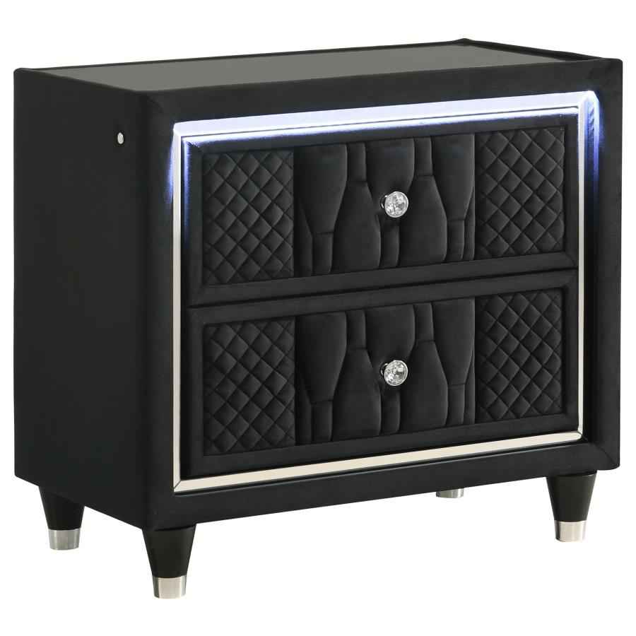 Lorient 2-drawer LED Nightstand with USB Black