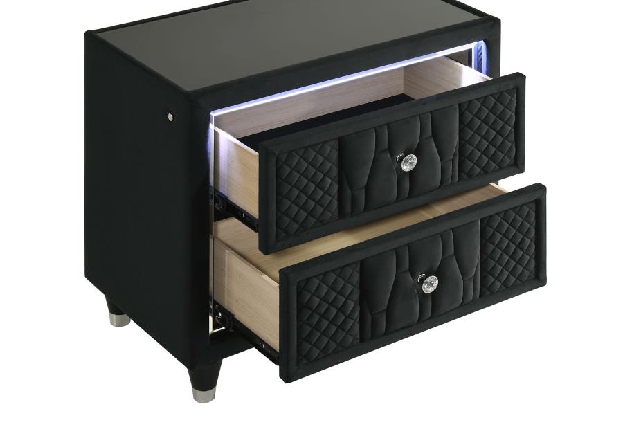 Home & Sleep Outlet - Lorient 2-drawer LED Nightstand with USB Black