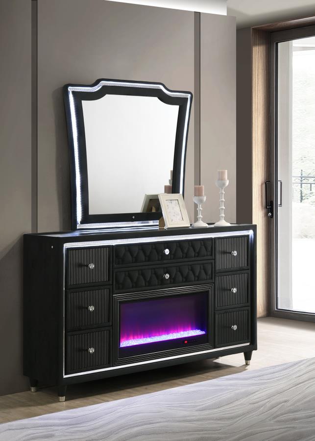 Home & Sleep Outlet - Lorient 8-drawer LED Flame Box Dresser and Mirror Black