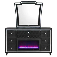 Lorient 8-drawer LED Flame Box Dresser and Mirror Black