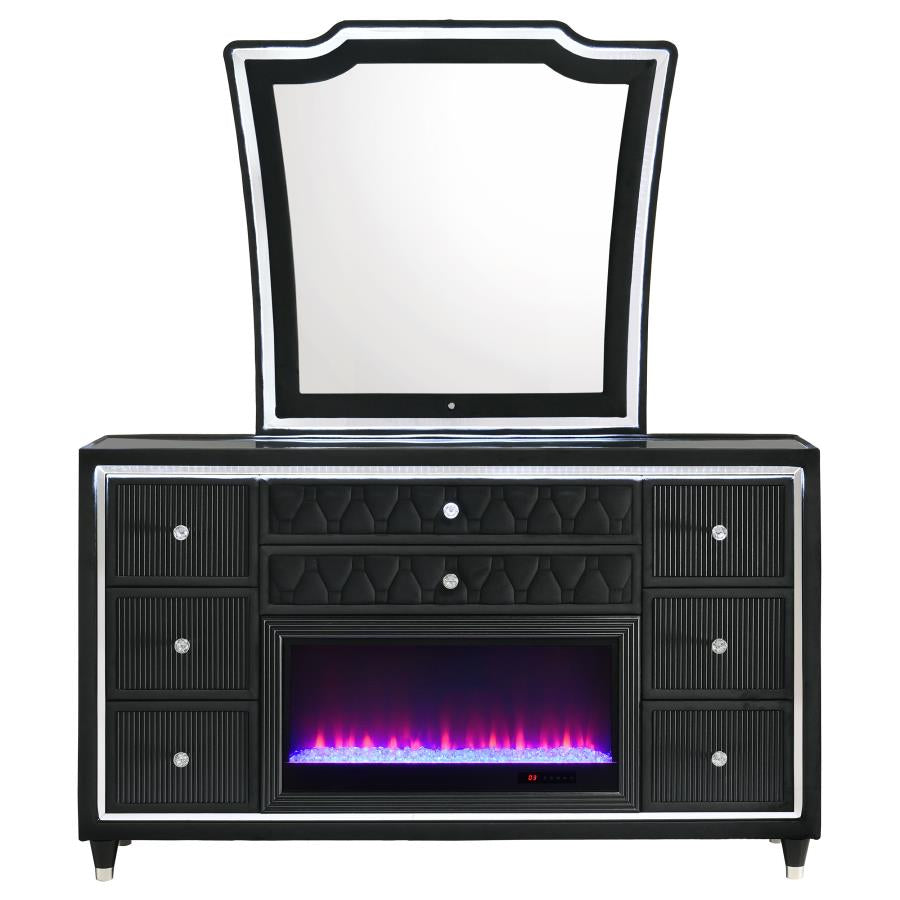 Home & Sleep Outlet - Lorient 8-drawer LED Flame Box Dresser and Mirror Black