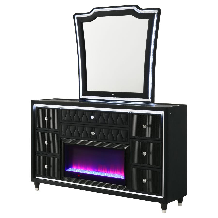 Home & Sleep Outlet - Lorient 8-drawer LED Flame Box Dresser and Mirror Black