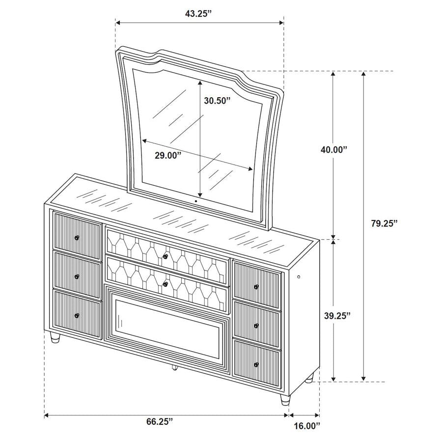 Home & Sleep Outlet - Lorient 8-drawer LED Flame Box Dresser and Mirror Black