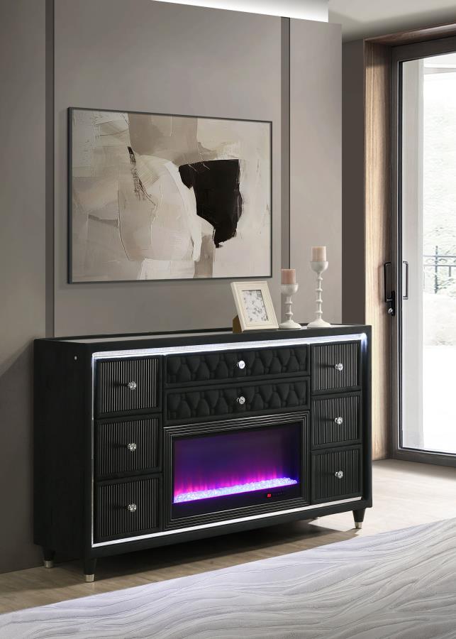 Home & Sleep Outlet - Lorient 8-drawer LED Bedroom Flame Box Dresser Black