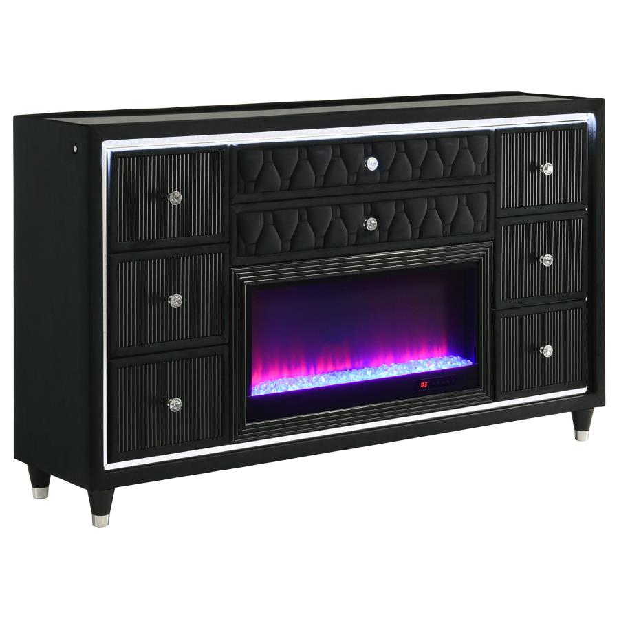 Home & Sleep Outlet - Lorient 8-drawer LED Bedroom Flame Box Dresser Black