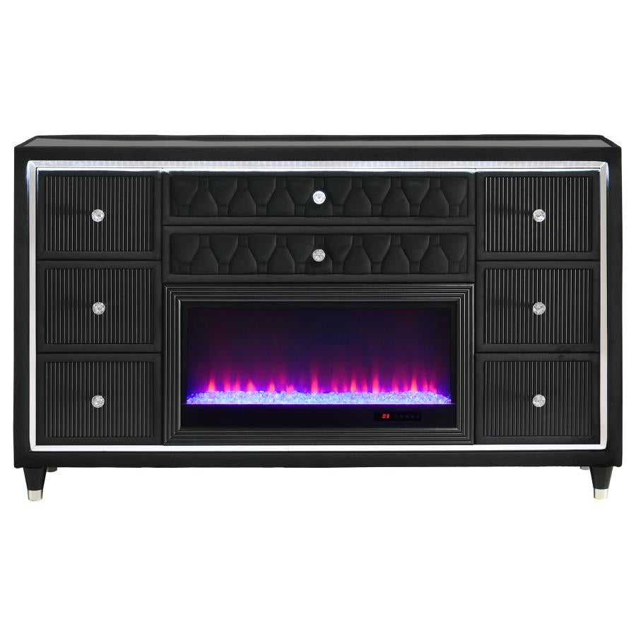Home & Sleep Outlet - Lorient 8-drawer LED Bedroom Flame Box Dresser Black