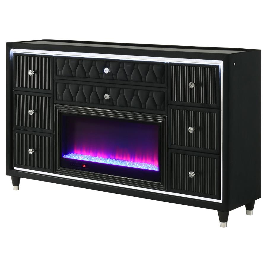 Home & Sleep Outlet - Lorient 8-drawer LED Bedroom Flame Box Dresser Black