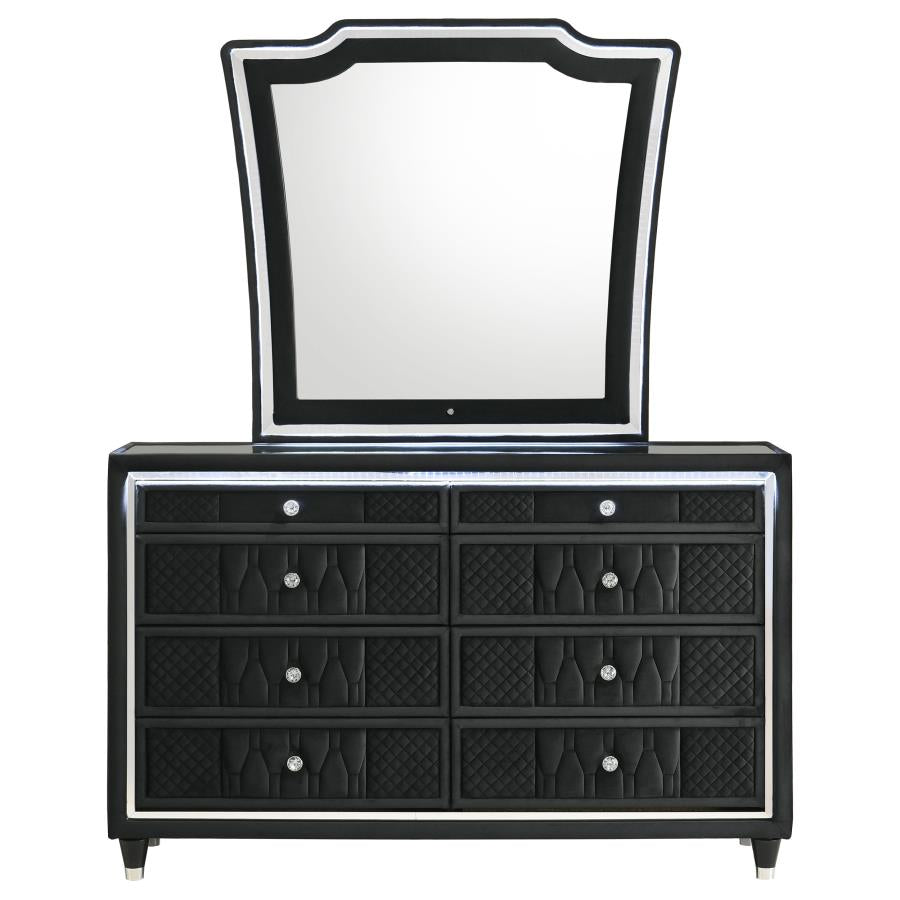 Home & Sleep Outlet - Lorient 8-drawer LED Dresser with Mirror Black