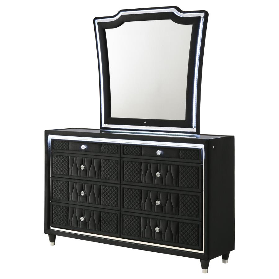 Home & Sleep Outlet - Lorient 8-drawer LED Dresser with Mirror Black