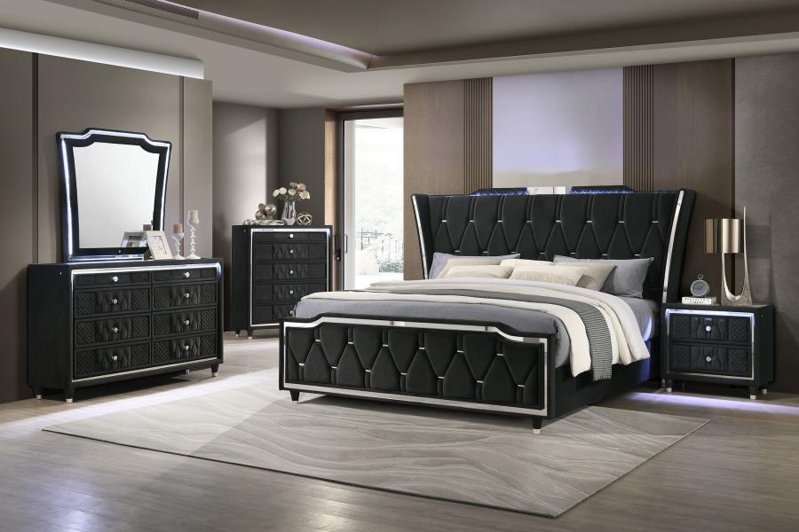 Home & Sleep Outlet - Lorient 8-drawer LED Dresser with Mirror Black