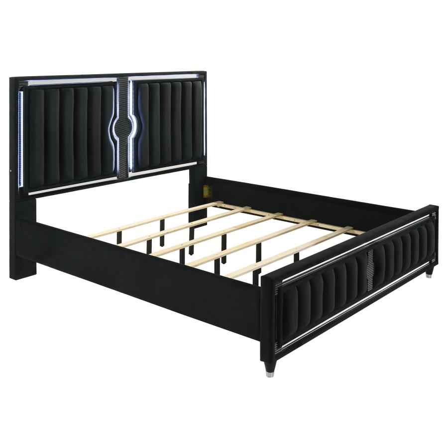 Ravenne 4-piece Velvet Upholstered Eastern King LED Bedroom Set Black