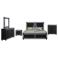 Ravenne 5-piece Velvet Upholstered Eastern King LED Bedroom Set Black