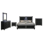 Ravenne 5-piece Velvet Upholstered Eastern King LED Bedroom Set Black