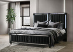 Home & Sleep Outlet - Ravenne Velvet Upholstered Eastern King LED Panel Bed Black