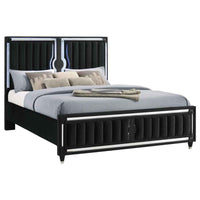 Ravenne Velvet Upholstered Eastern King LED Panel Bed Black