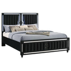 Home & Sleep Outlet - Ravenne Velvet Upholstered Eastern King LED Panel Bed Black