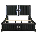 Ravenne Velvet Upholstered Eastern King LED Panel Bed Black