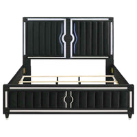 Ravenne Velvet Upholstered Eastern King LED Panel Bed Black