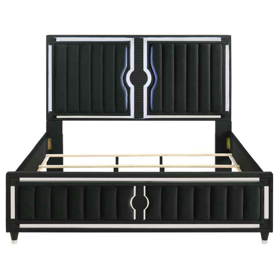 Ravenne Velvet Upholstered Eastern King LED Panel Bed Black