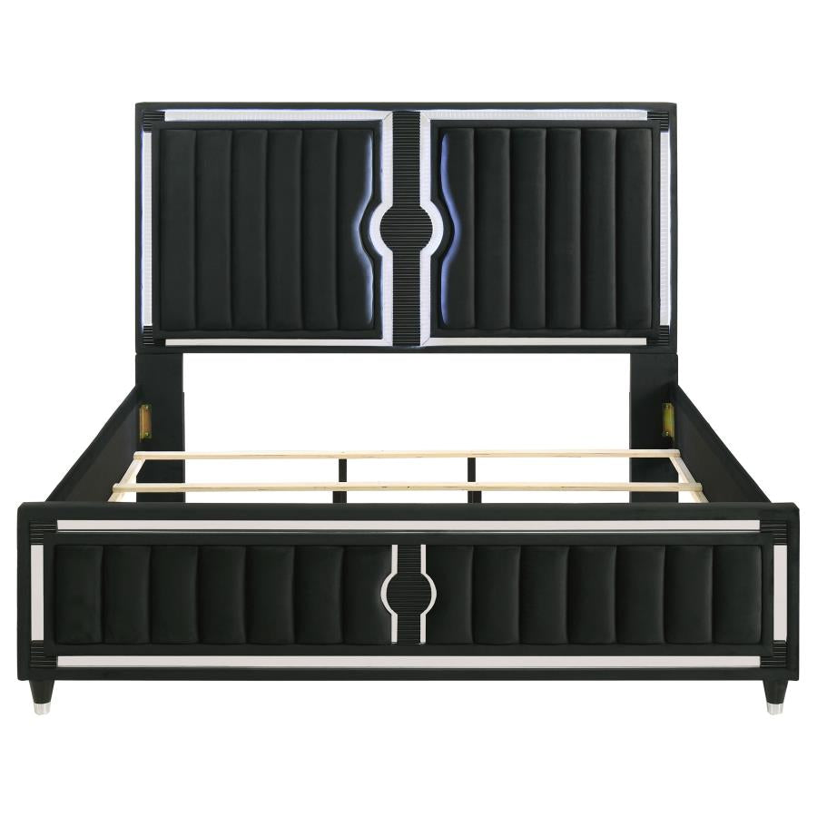 Home & Sleep Outlet - Ravenne Velvet Upholstered Eastern King LED Panel Bed Black