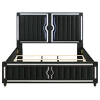 Home & Sleep Outlet - Ravenne Velvet Upholstered Eastern King LED Panel Bed Black