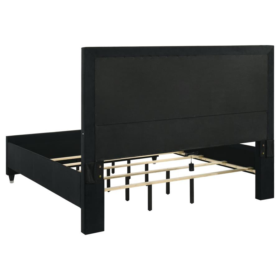 Home & Sleep Outlet - Ravenne Velvet Upholstered Eastern King LED Panel Bed Black