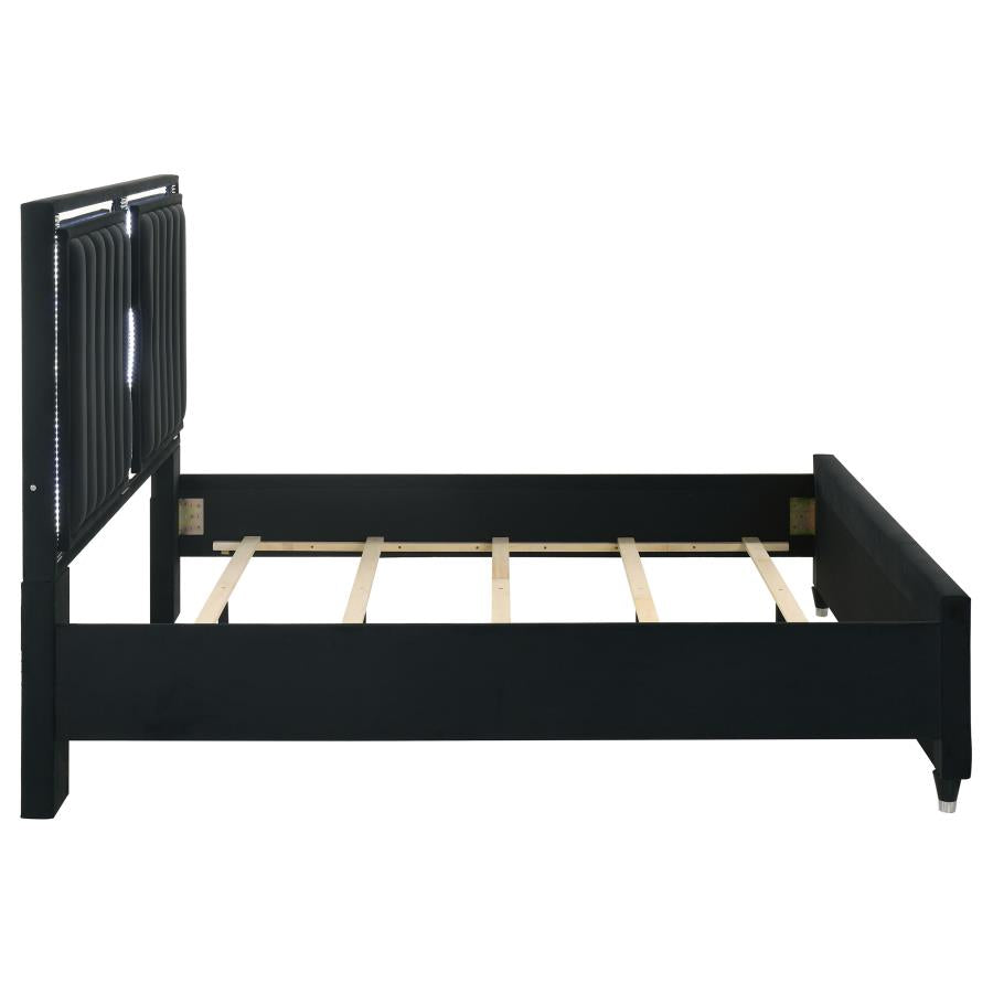 Home & Sleep Outlet - Ravenne Velvet Upholstered Eastern King LED Panel Bed Black