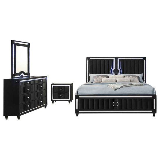 Ravenne 4-piece Velvet Upholstered California King LED Bedroom Set Black