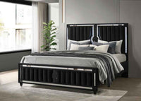 Ravenne Velvet Upholstered California King LED Panel Bed Black