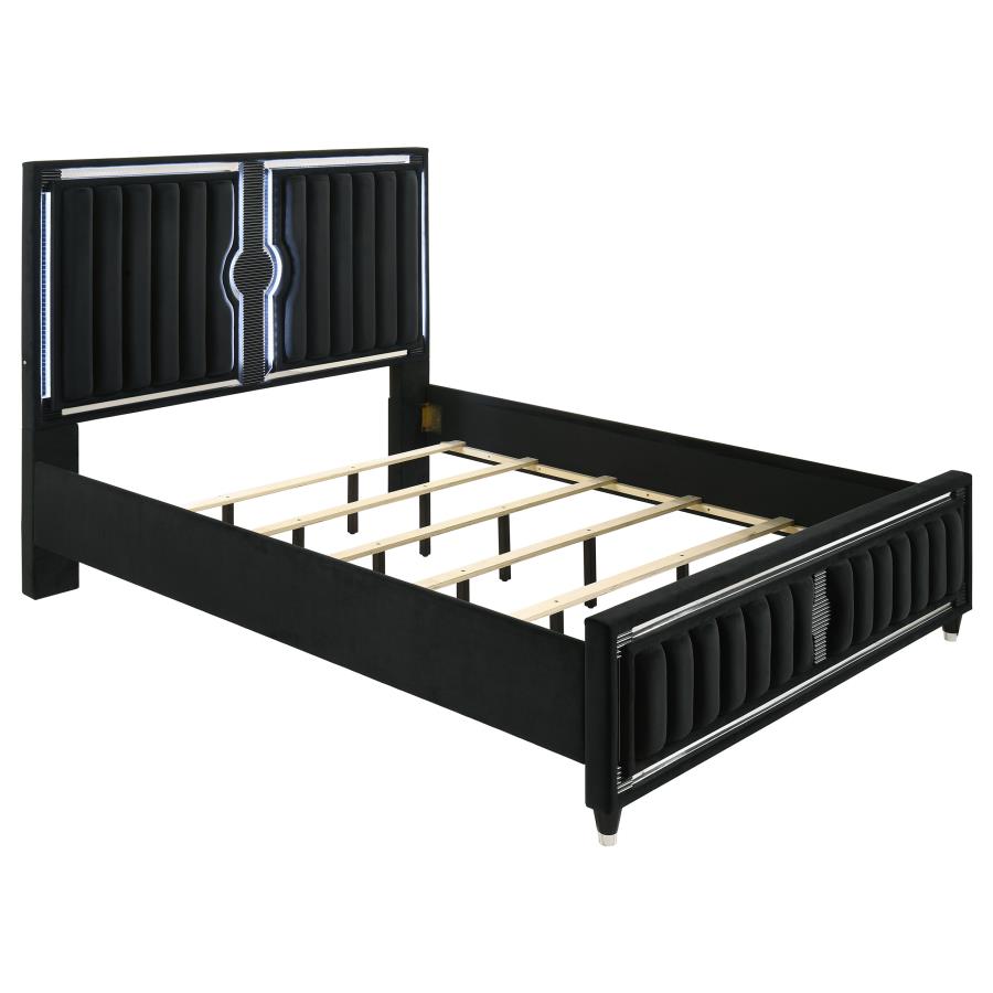 Home & Sleep Outlet - Ravenne Velvet Upholstered California King LED Panel Bed Black