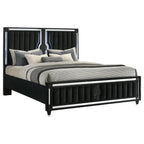 Home & Sleep Outlet - Ravenne Velvet Upholstered California King LED Panel Bed Black