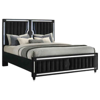Ravenne Velvet Upholstered California King LED Panel Bed Black