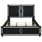 Home & Sleep Outlet - Ravenne Velvet Upholstered California King LED Panel Bed Black