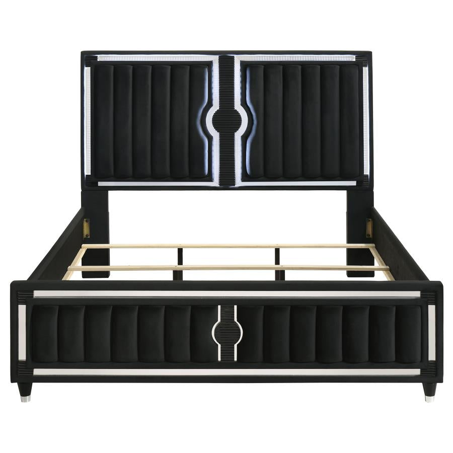 Home & Sleep Outlet - Ravenne Velvet Upholstered California King LED Panel Bed Black