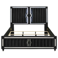 Ravenne Velvet Upholstered California King LED Panel Bed Black