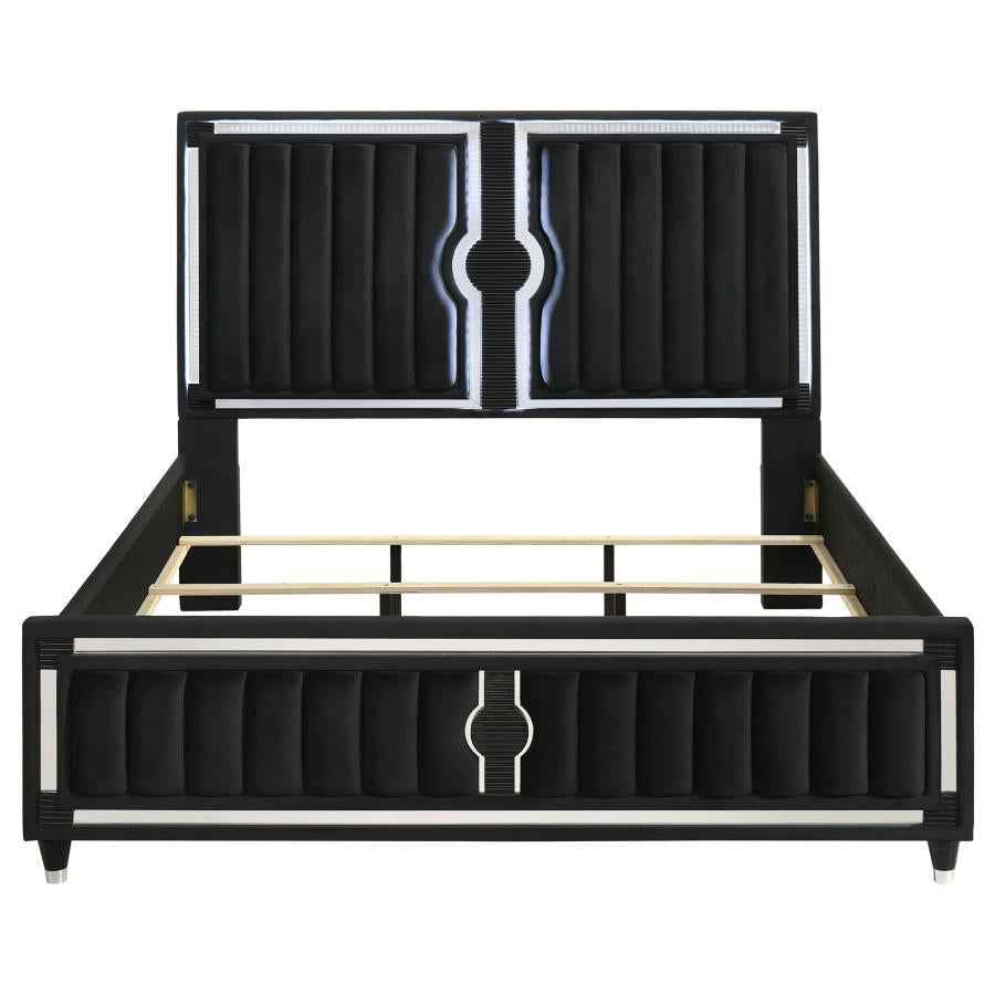 Ravenne Velvet Upholstered California King LED Panel Bed Black