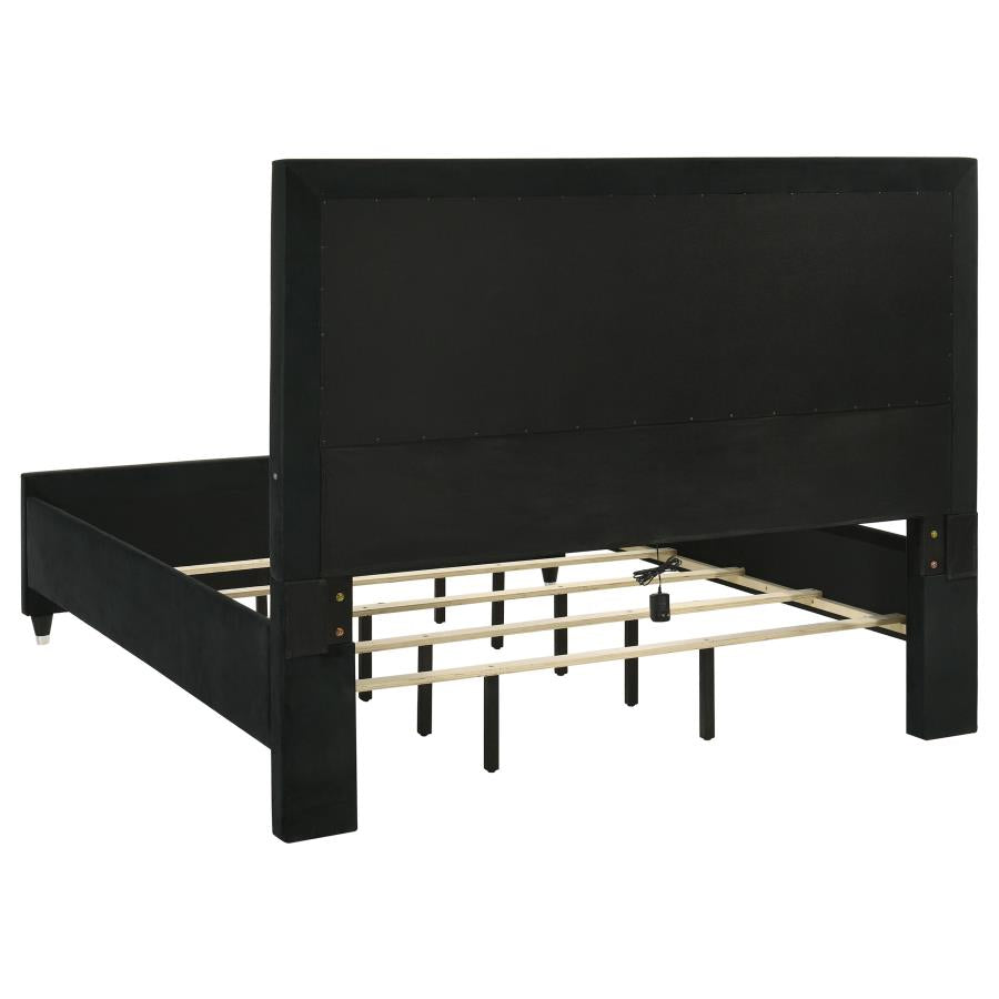Home & Sleep Outlet - Ravenne Velvet Upholstered California King LED Panel Bed Black