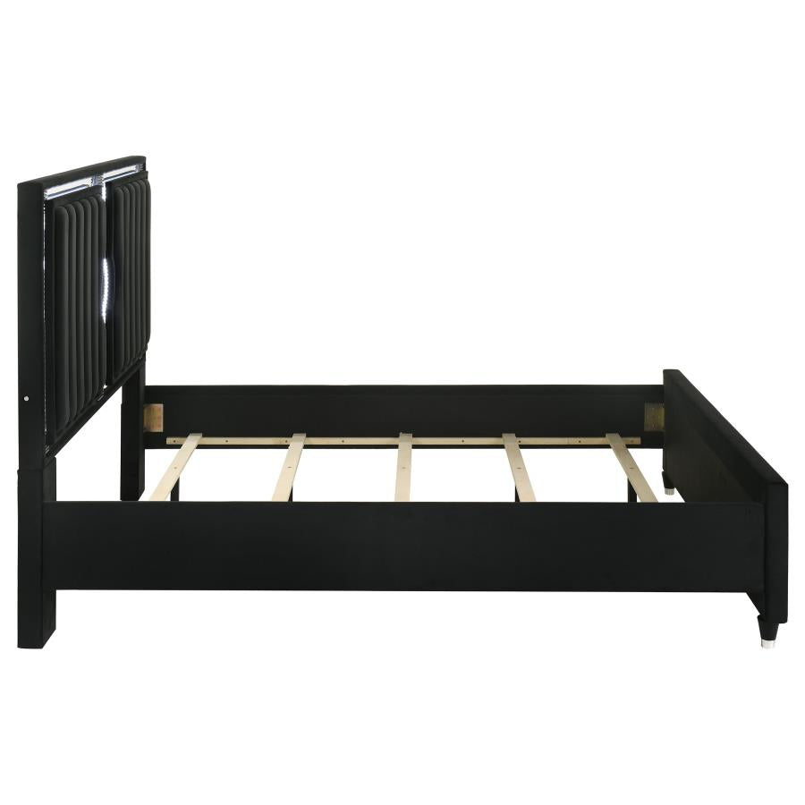 Home & Sleep Outlet - Ravenne Velvet Upholstered California King LED Panel Bed Black
