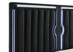 Home & Sleep Outlet - Ravenne Velvet Upholstered California King LED Panel Bed Black