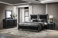 Ravenne 4-piece Velvet Upholstered Queen LED Bedroom Set Black