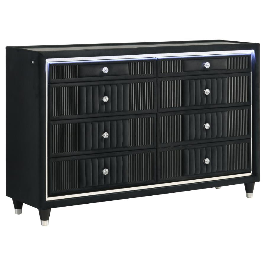 Ravenne 4-piece Velvet Upholstered Queen LED Bedroom Set Black