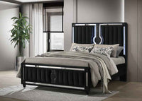 Ravenne Velvet Upholstered Queen LED Panel Bed Black
