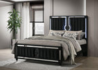 Home & Sleep Outlet - Ravenne Velvet Upholstered Queen LED Panel Bed Black