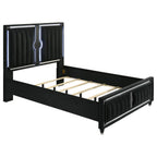 Home & Sleep Outlet - Ravenne Velvet Upholstered Queen LED Panel Bed Black
